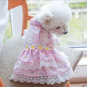 Small Pet Puppy Dog Tiered Lace Trim Skirt Princess Dress Summer Clothes